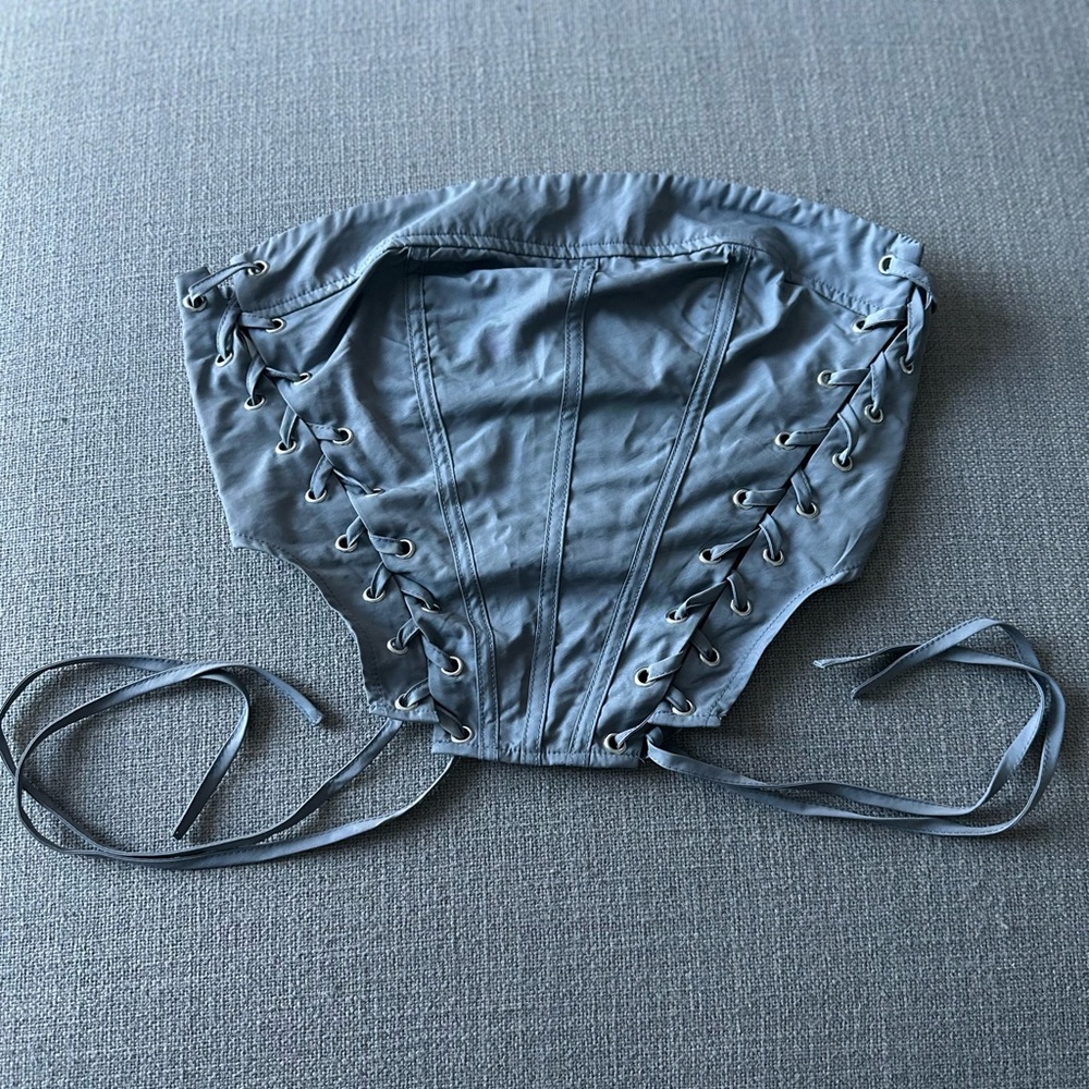 Gray Lace-Up Corset Top
